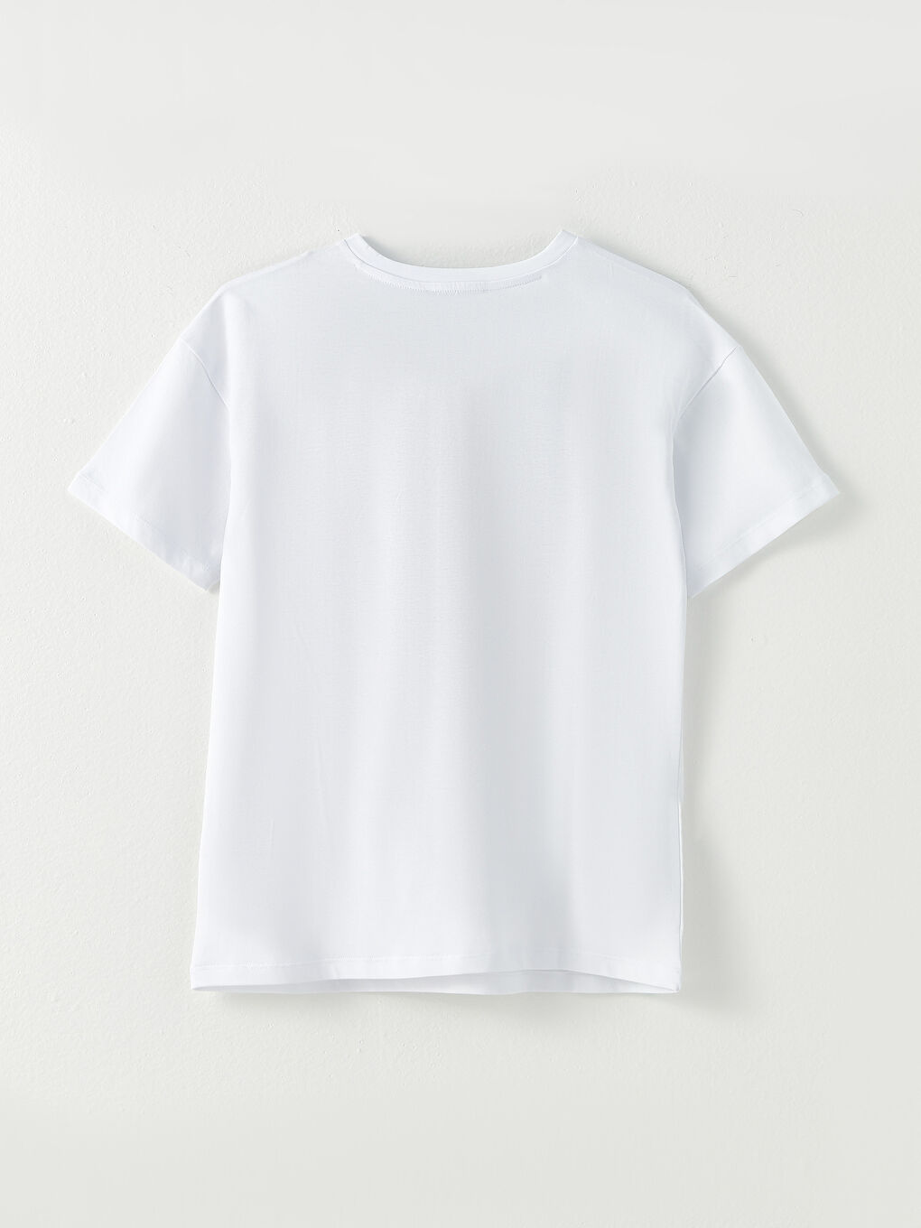 Beyaz Bisiklet Yaka Baskılı Kısa Kollu Pamuklu Kadın Tişört-6