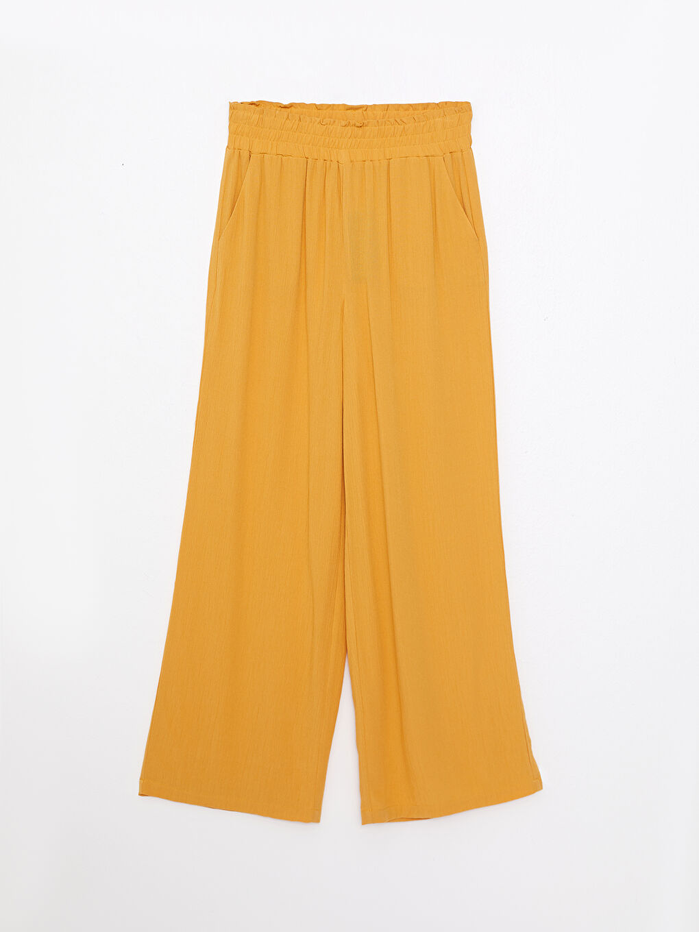 Sarı Beli Lastikli Rahat Kalıp Düz Viskon Kadın Pantolon-5