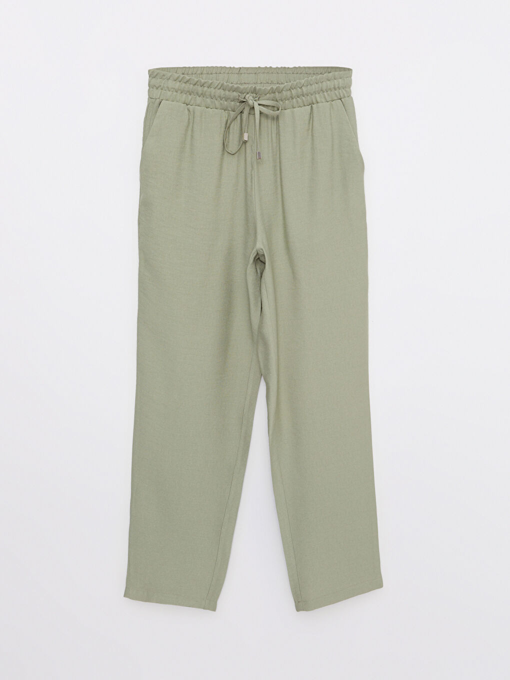 Yeşil Kadın Beli Lastikli Rahat Kalıp Düz Pantolon-5