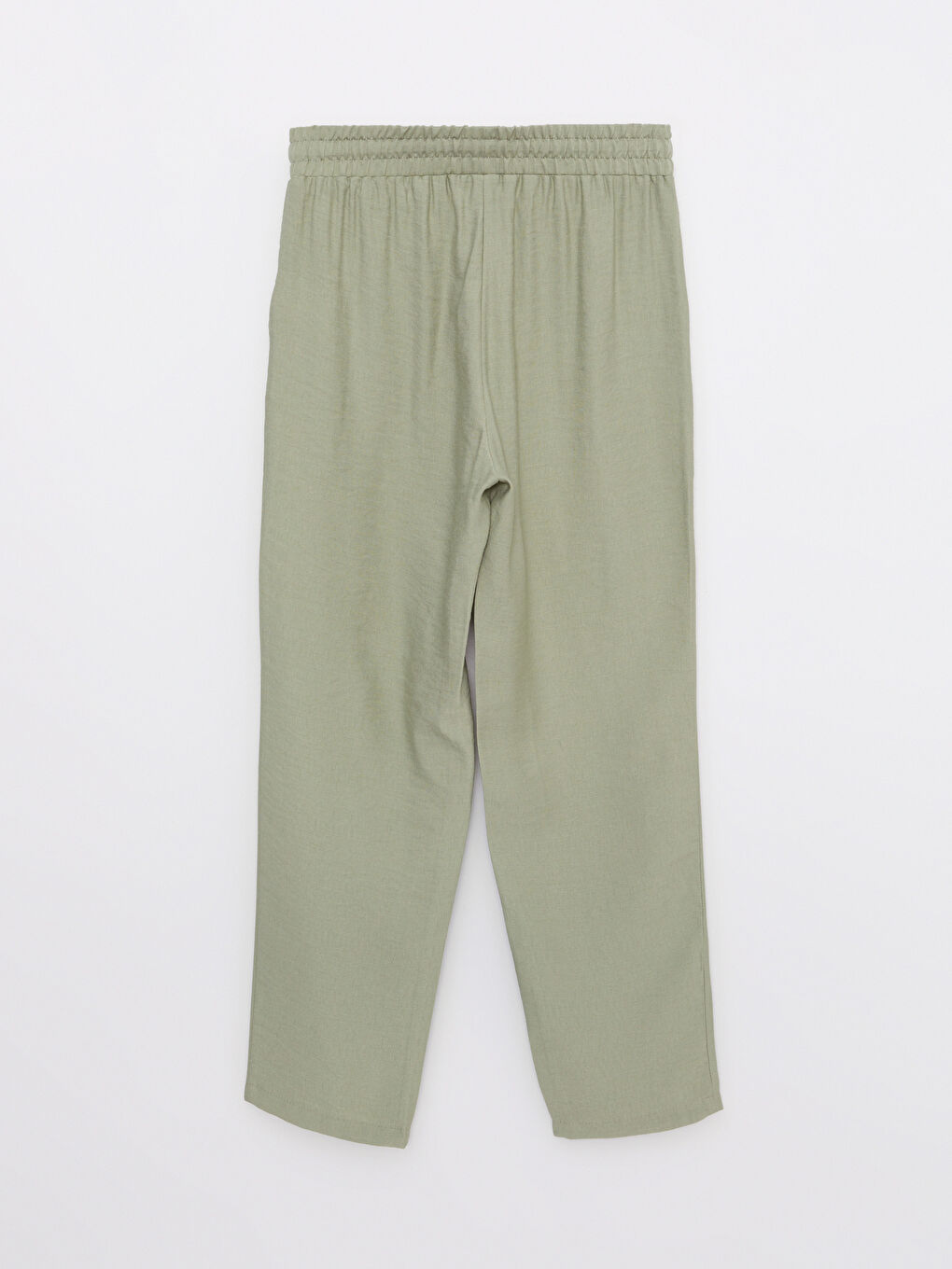 Yeşil Kadın Beli Lastikli Rahat Kalıp Düz Pantolon-6