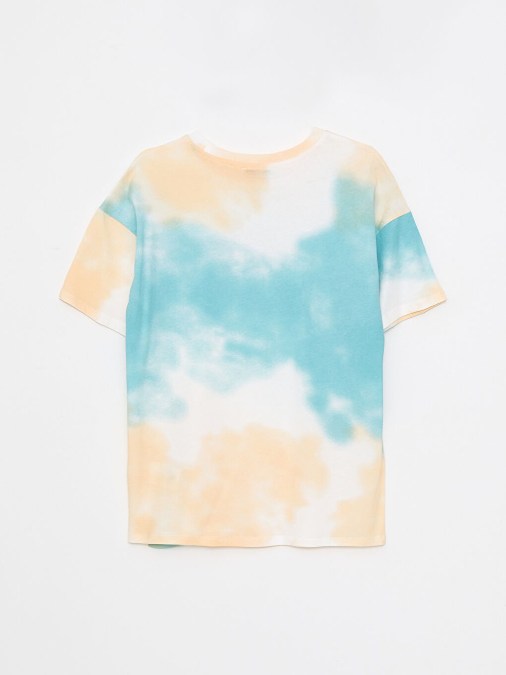 Ekru Bisiklet Yaka Baskılı Kısa Kollu Pamuklu Kadın Tişört-6