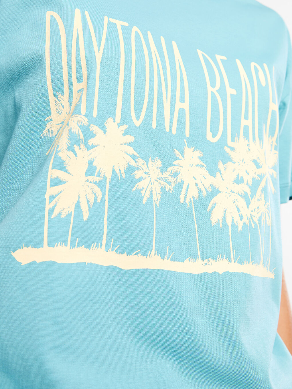 Turkuaz Bisiklet Yaka Baskılı Kısa Kollu Pamuklu Kadın Tişört-3