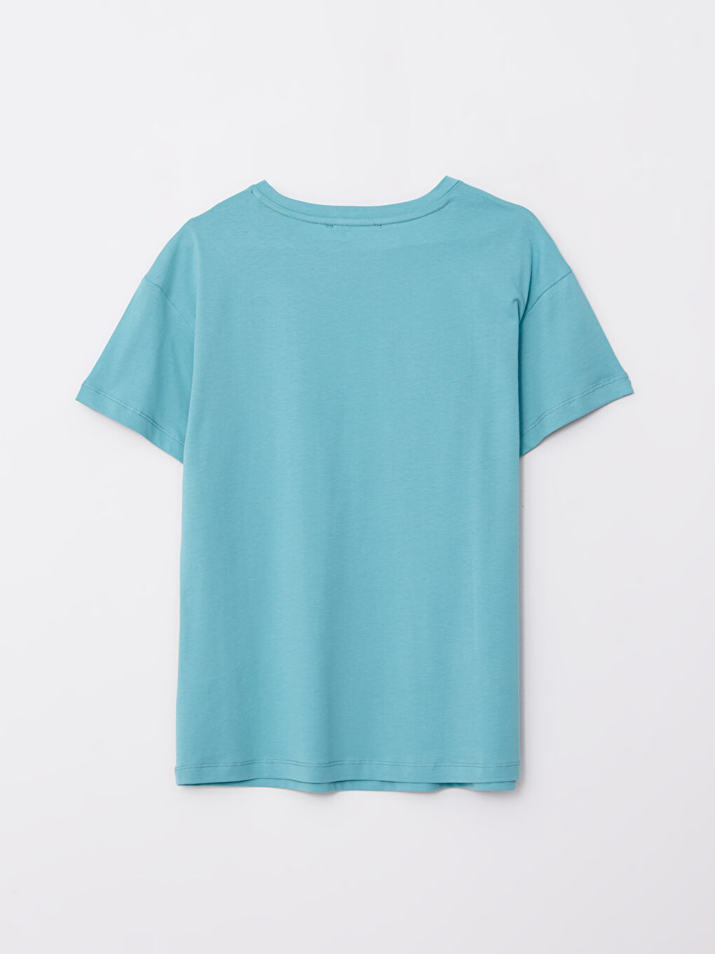 Turkuaz Bisiklet Yaka Baskılı Kısa Kollu Pamuklu Kadın Tişört-7