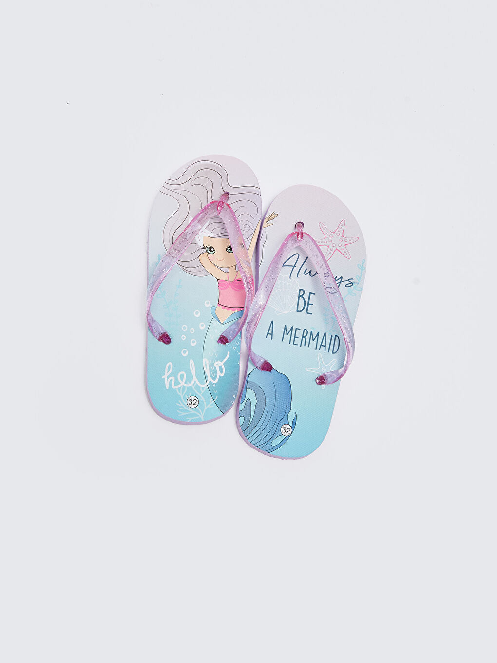 Turkuaz Baskılı Parmak Arası Kız Çocuk Plaj Terliği-2