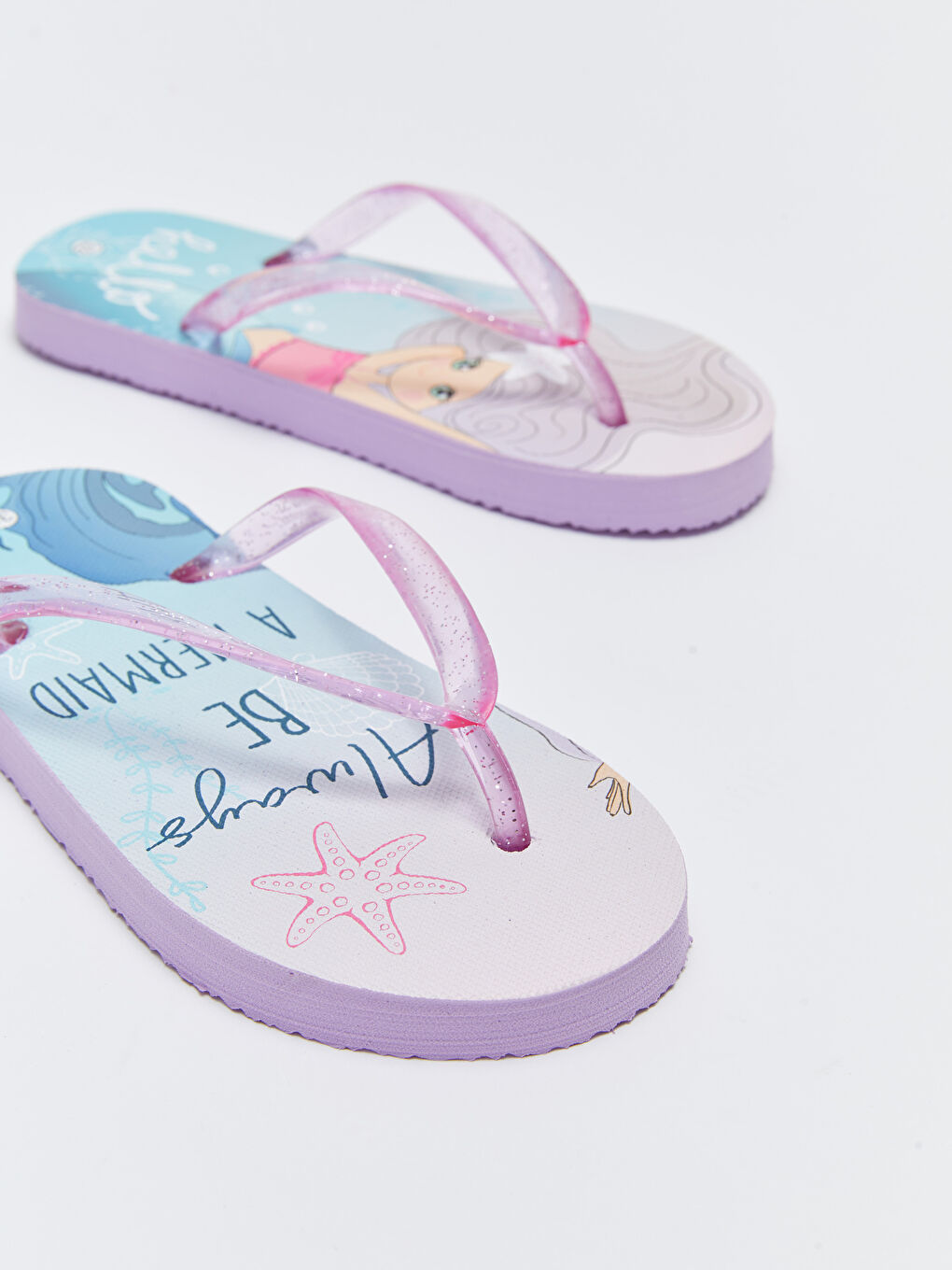 Turkuaz Baskılı Parmak Arası Kız Çocuk Plaj Terliği-4