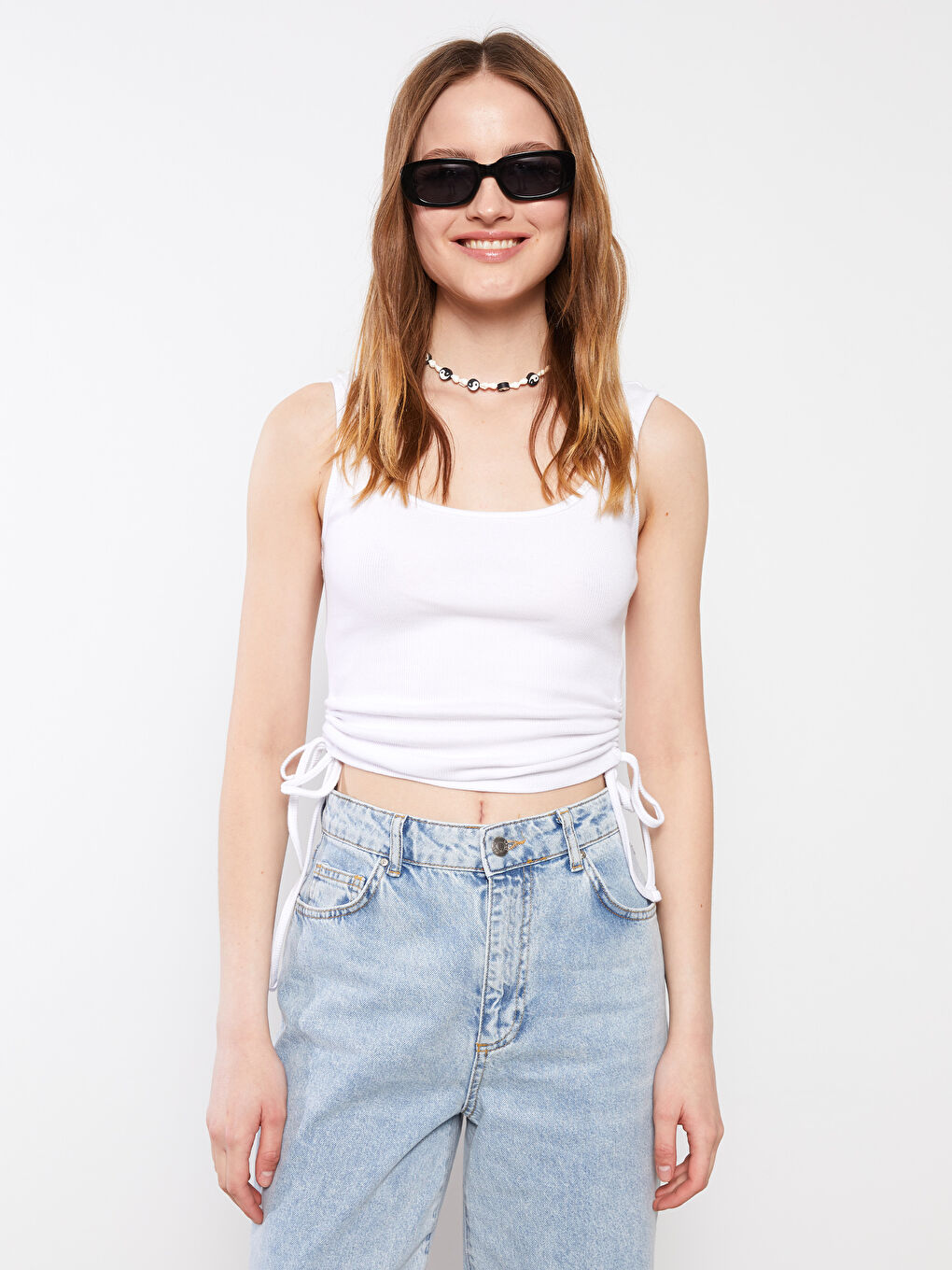 Beyaz Kadın U Yaka Düz Crop-2