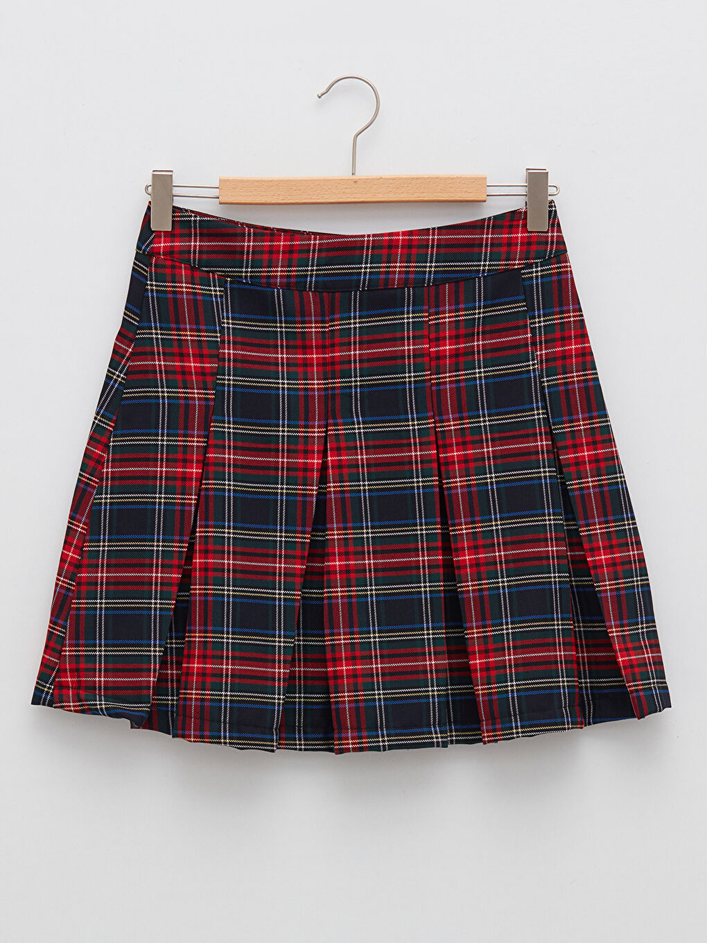 Lacivert Ekose Kadın Mini Etek-5