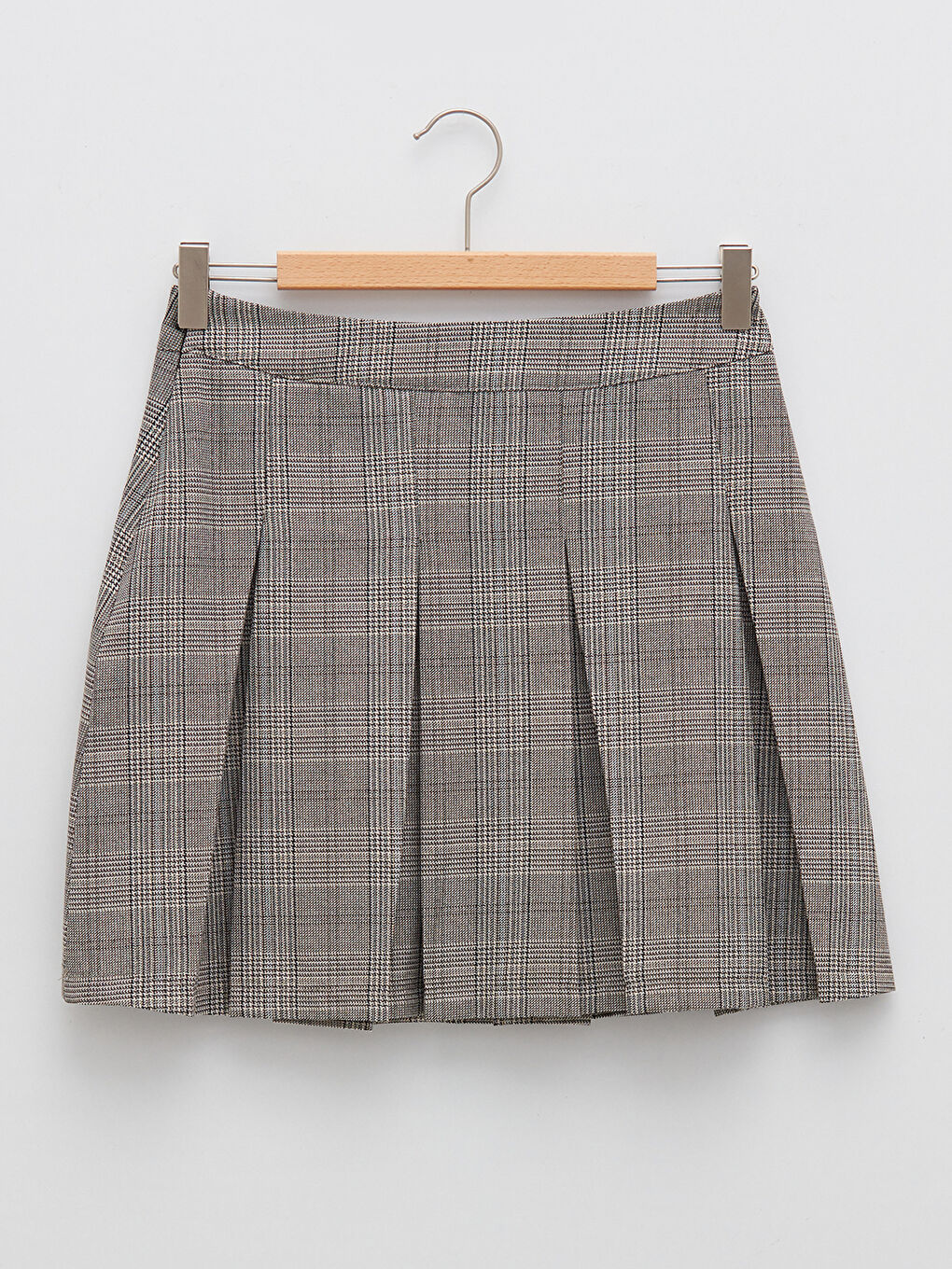 Gri Beli Fermuarlı Ekose Kadın Mini Etek-5