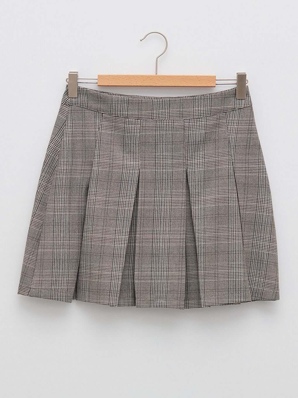 Gri Beli Fermuarlı Ekose Kadın Mini Etek-6