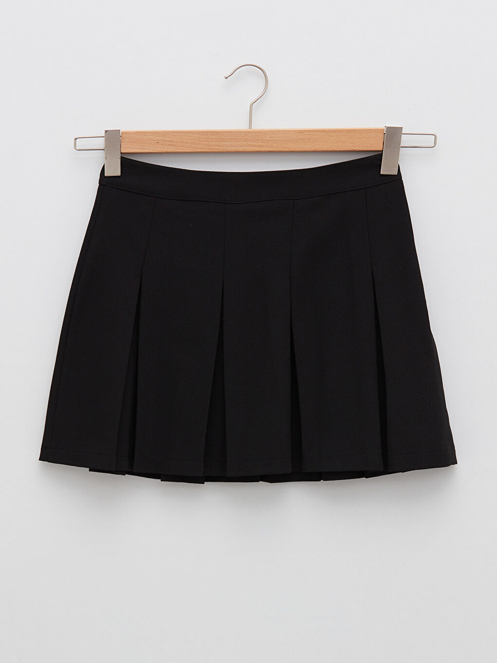 Siyah Kadın Beli Fermuarlı Düz Mini Etek-5