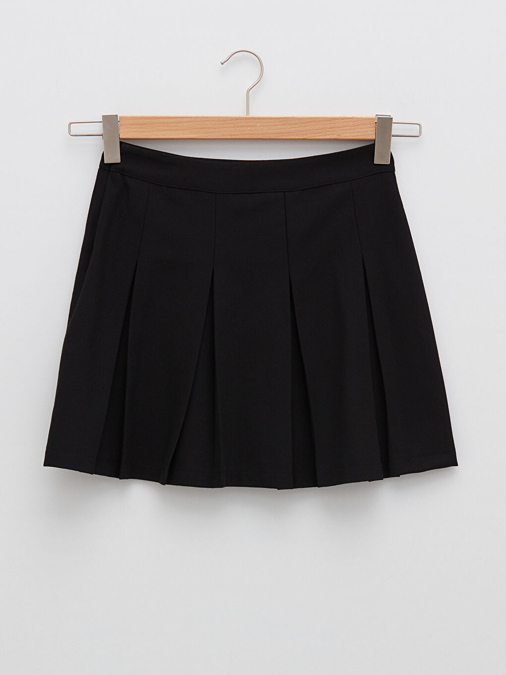 Siyah Kadın Beli Fermuarlı Düz Mini Etek-6