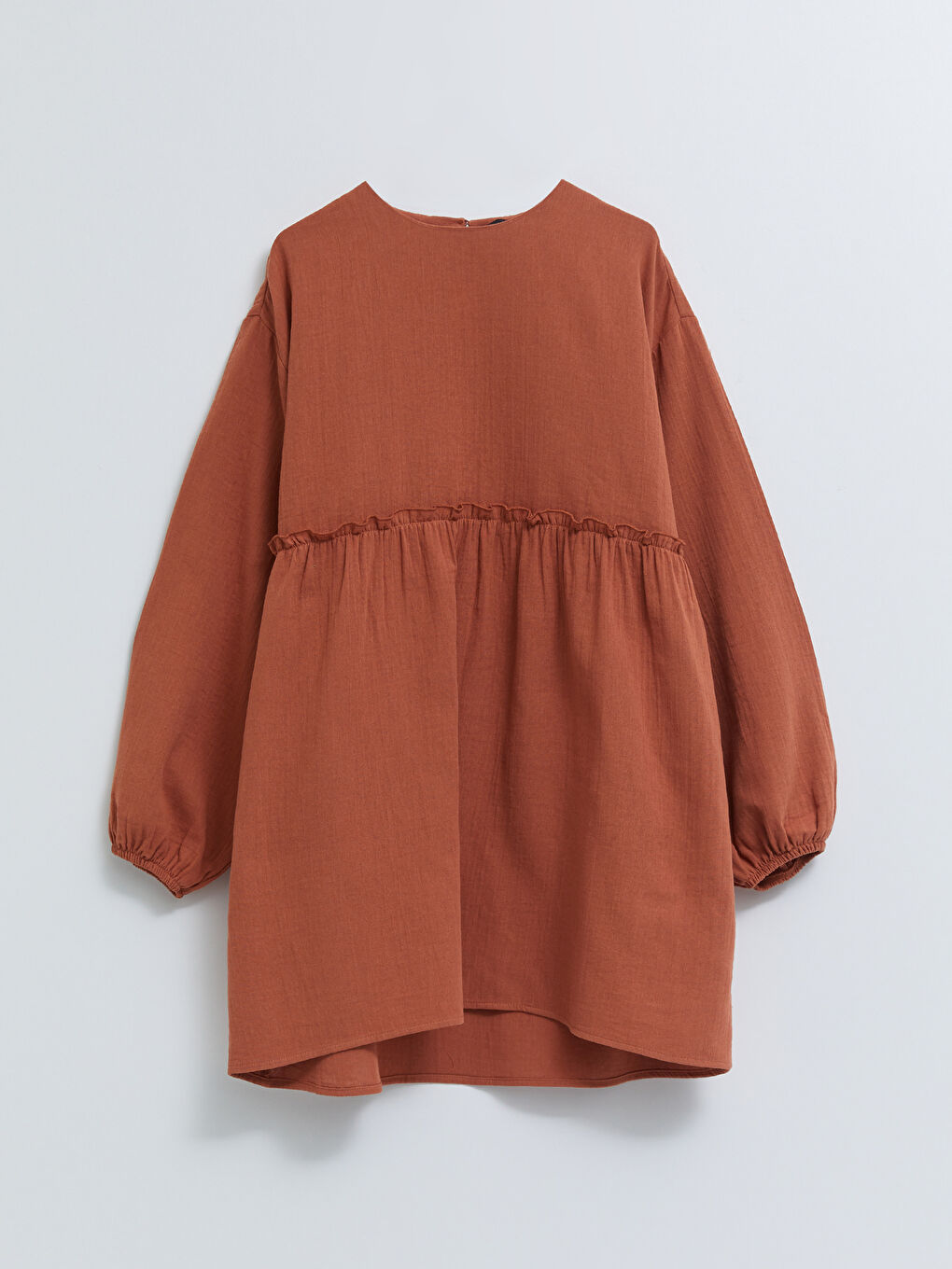 Crew Neck Straight Long Sleeve Muslin Fabric Women's Tunic-5