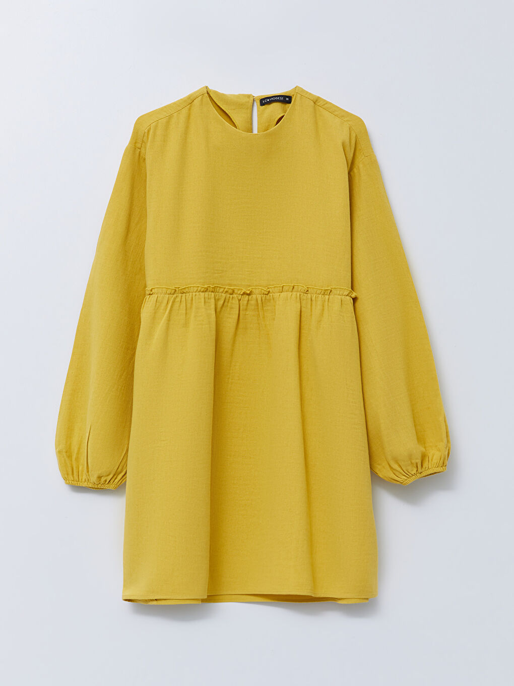 Sarı Bisiklet Yaka Düz Uzun Kollu Müslin Kumaş Kadın Tunik-6