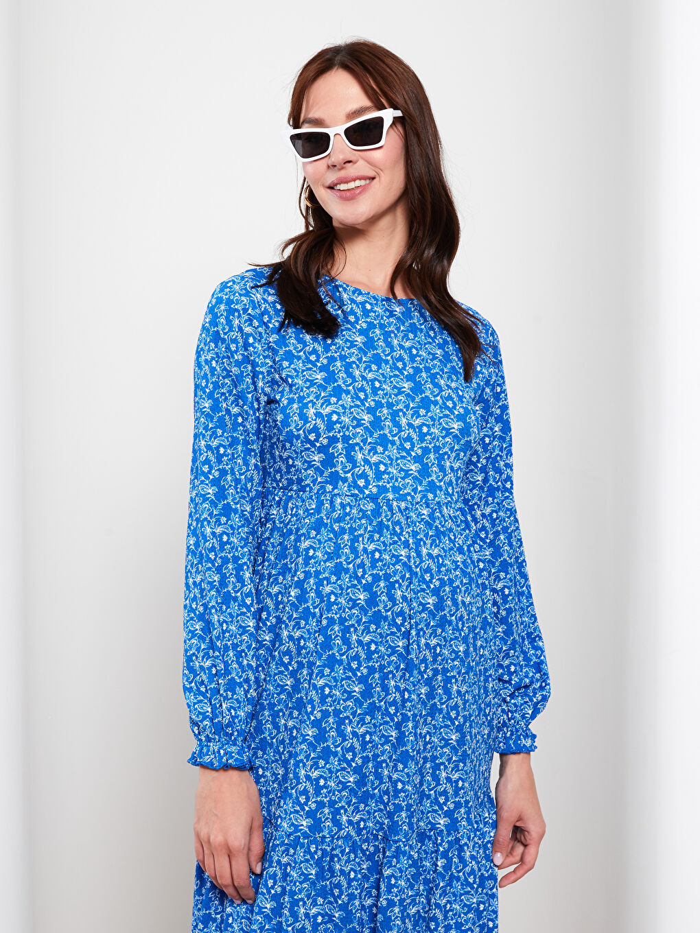 Crew Neck Patterned Long Sleeve Crinkle Maternity Dress -S2IN79Z8-LQQ