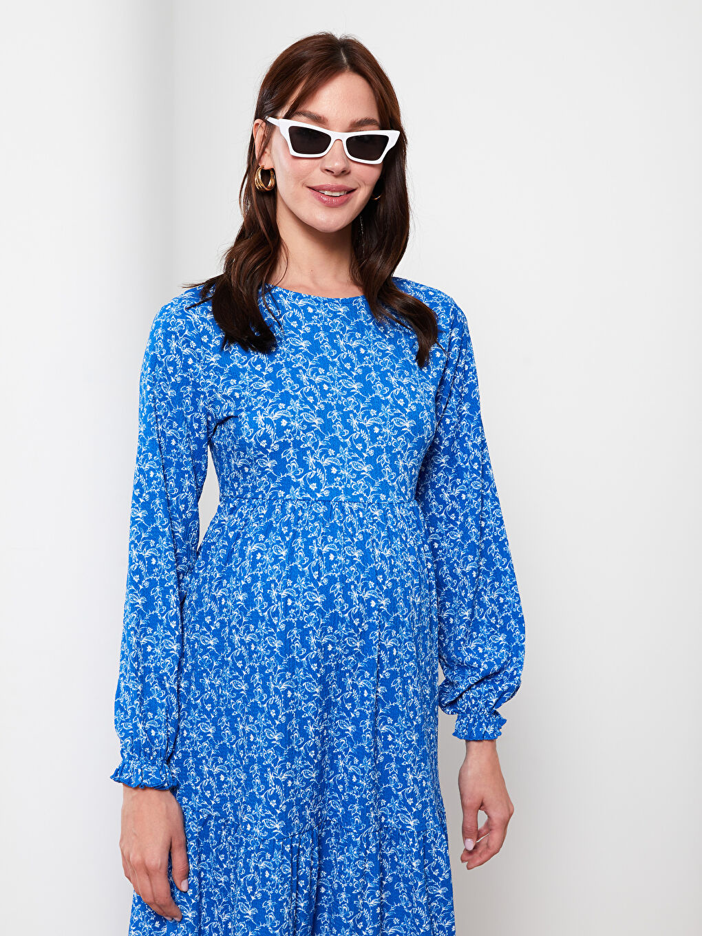 Crew Neck Patterned Long Sleeve Crinkle Maternity Dress -S2IN79Z8-LQQ