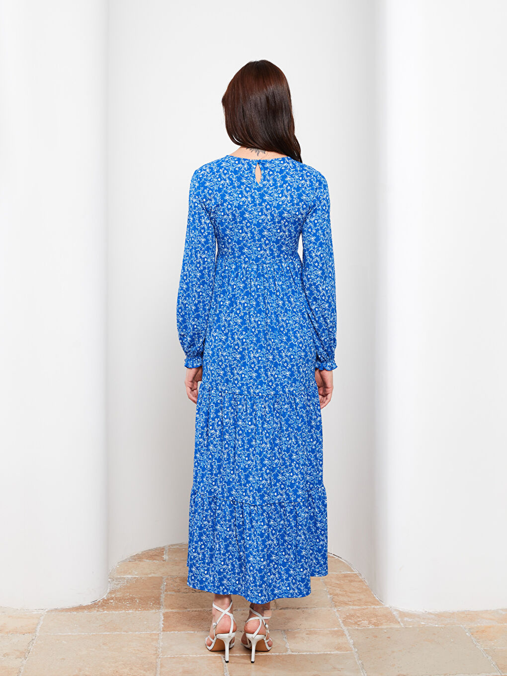 Crew Neck Patterned Long Sleeve Crinkle Maternity Dress -S2IN79Z8-LQQ
