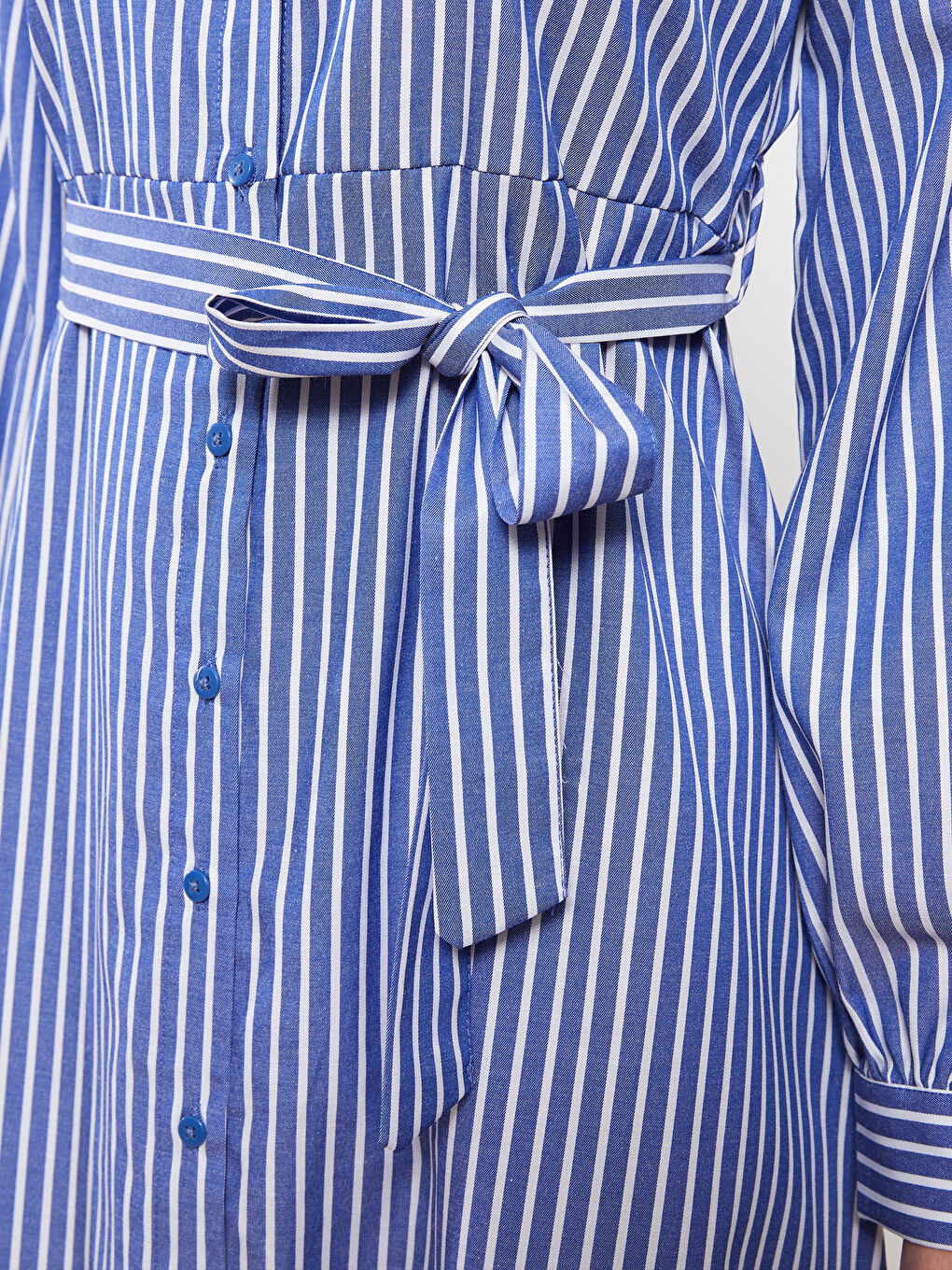 Mavi Çizgili Uzun Kollu Poplin Kadın Gömlek Elbise-2
