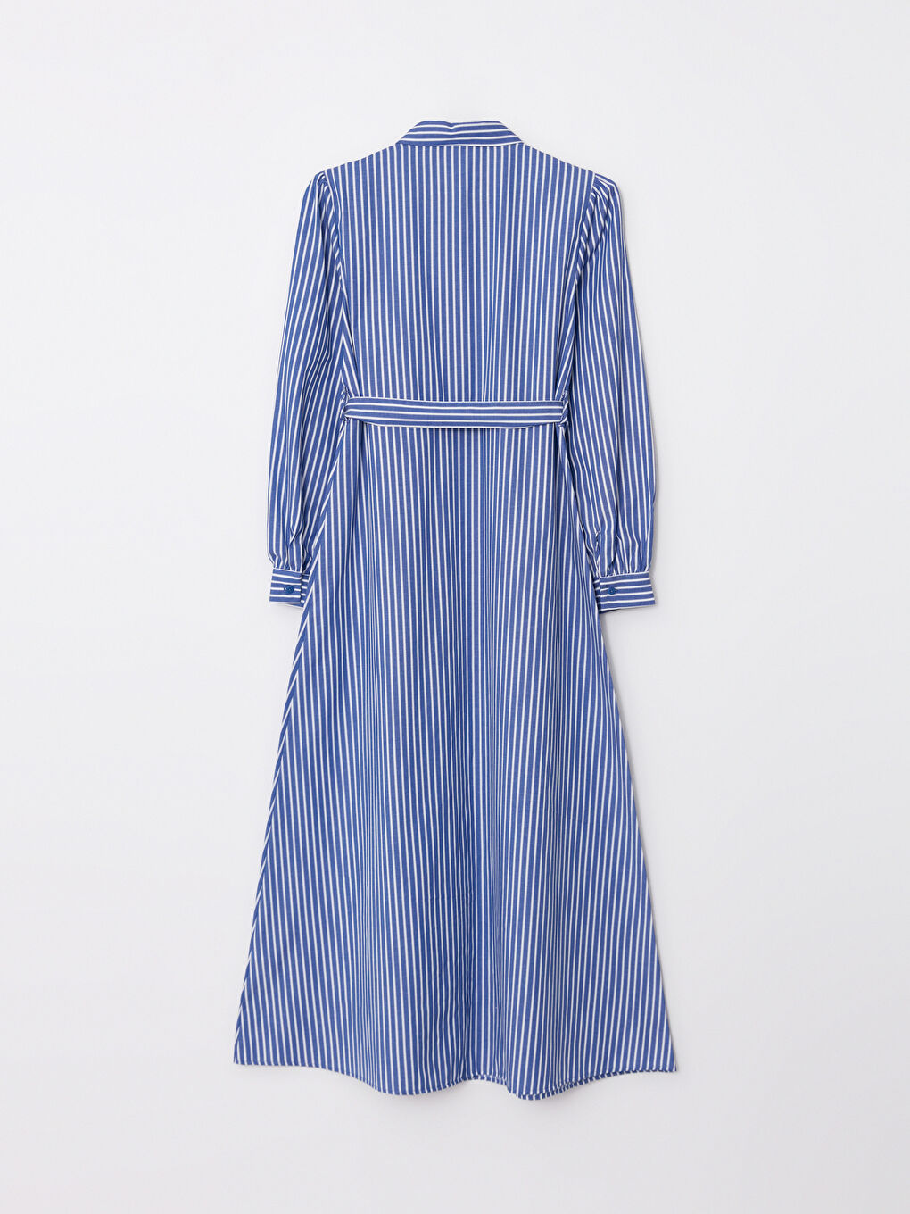 Mavi Çizgili Uzun Kollu Poplin Kadın Gömlek Elbise-5