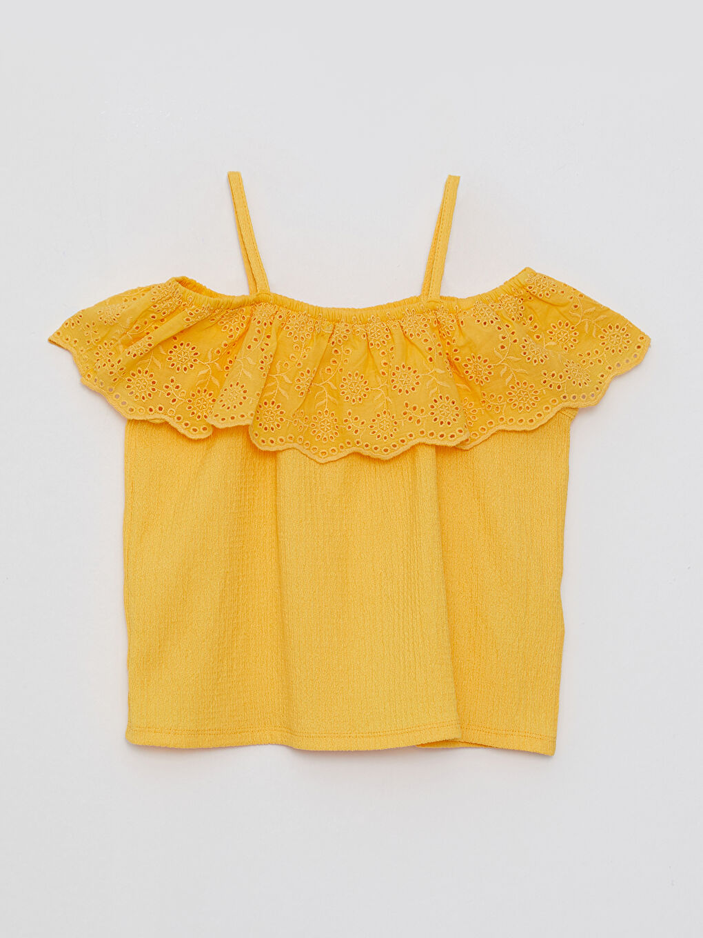 Slash Neck Eyelet Detailed Short Sleeve Girls' Blouse