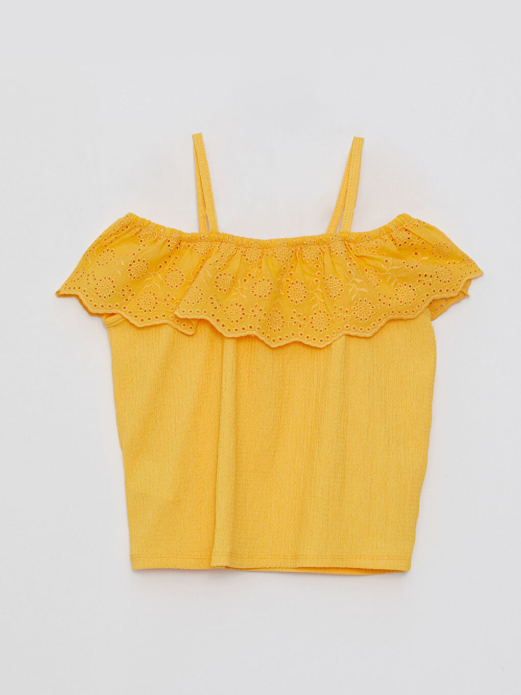 Slash Neck Eyelet Detailed Short Sleeve Girls' Blouse-1