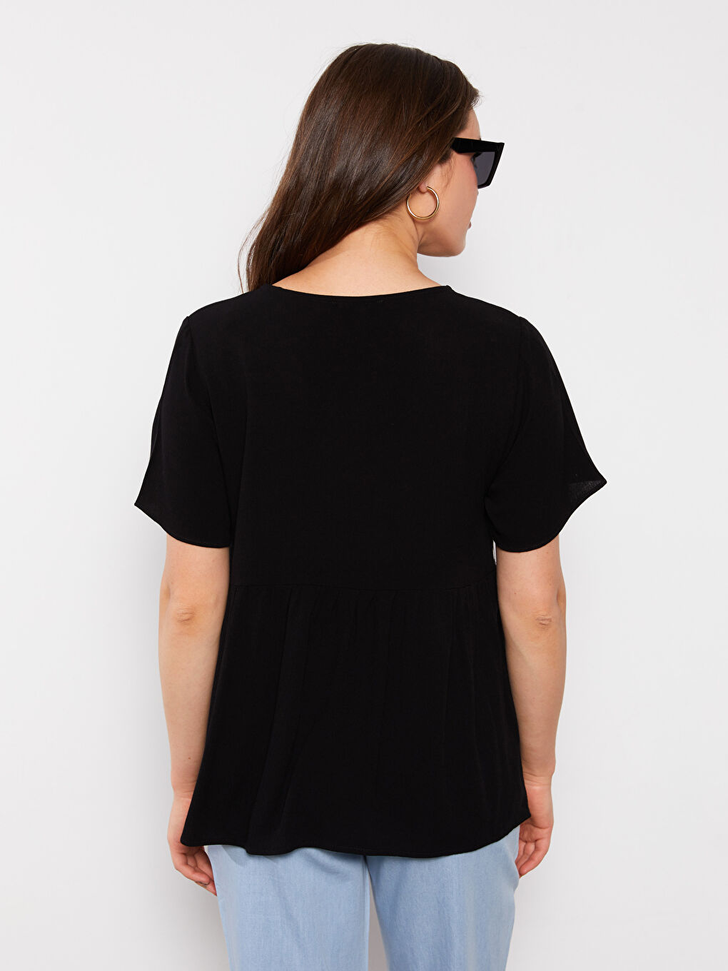 V Neck Straight Short Sleeve Viscose Maternity Shirt -S2IN86Z8-CVL