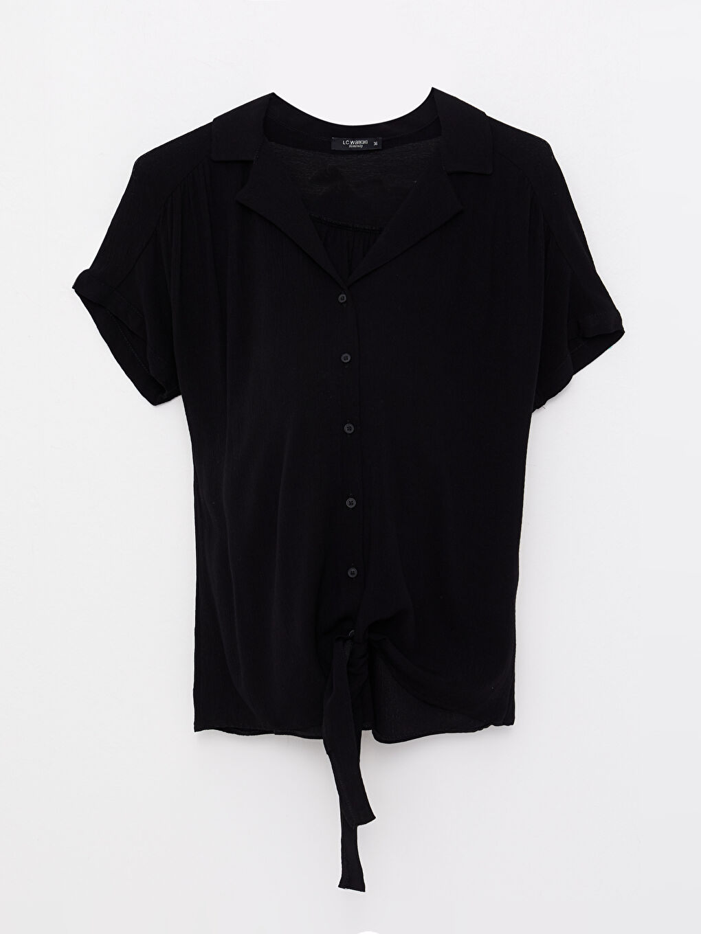 Front Button Closure Plain Short Sleeve Crinkle Fabric Maternity Shirt-5