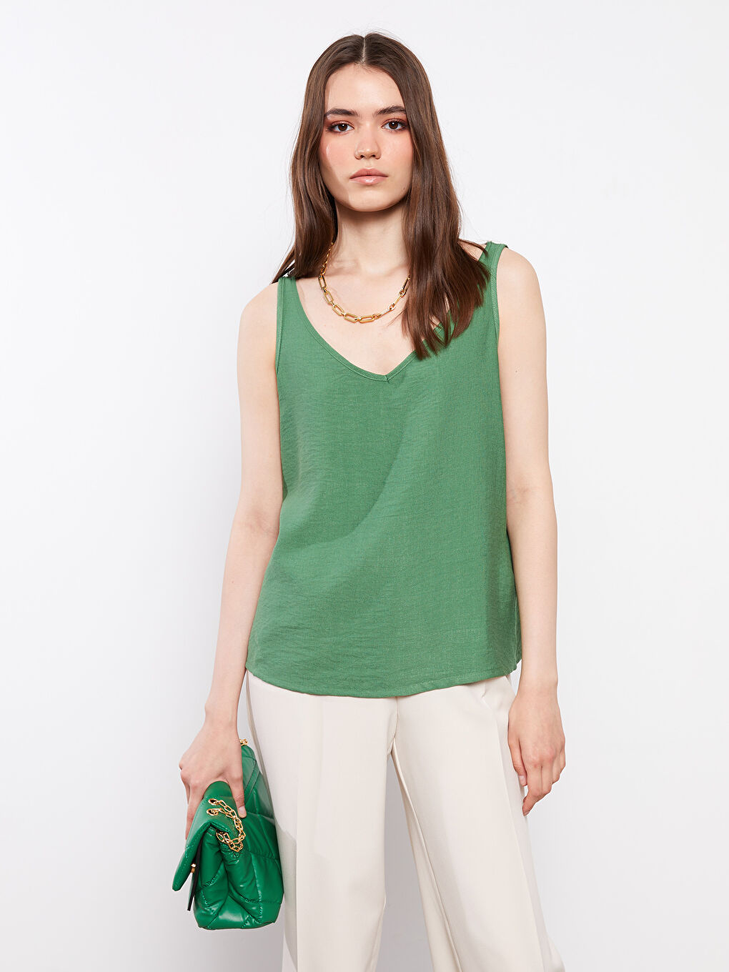 Women's V-Neck Straight Sleeveless Blouse