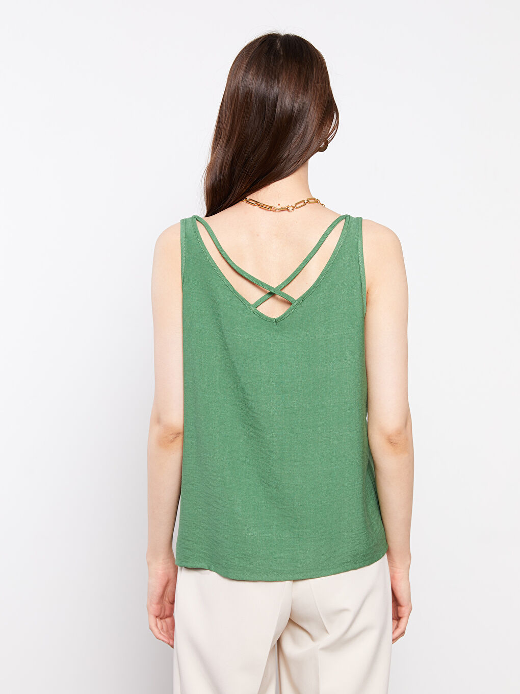 Women's V-Neck Straight Sleeveless Blouse-3