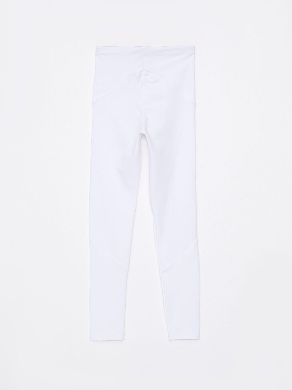 Beyaz Kadın Beli Lastikli Düz Spor Tayt-5
