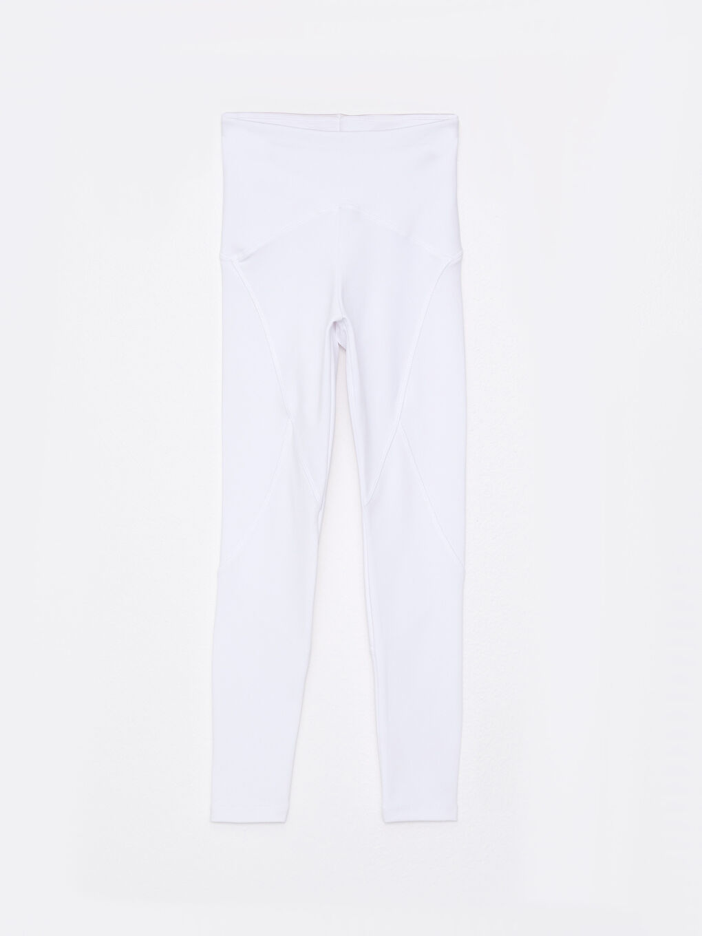 Beyaz Kadın Beli Lastikli Düz Spor Tayt-6