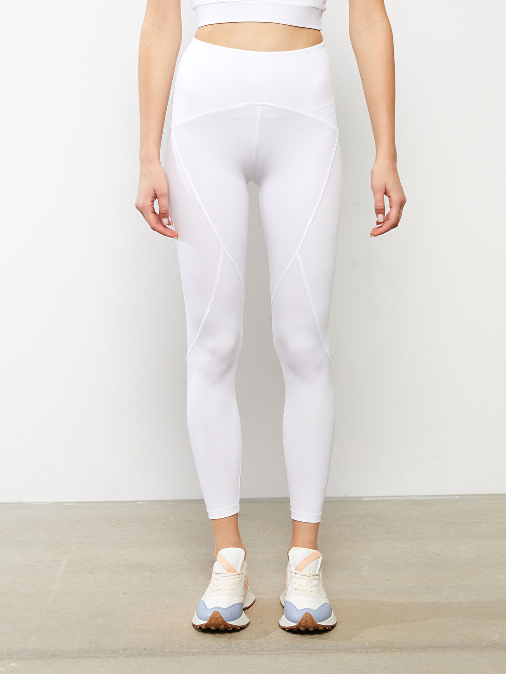 Beyaz Kadın Beli Lastikli Düz Spor Tayt-3