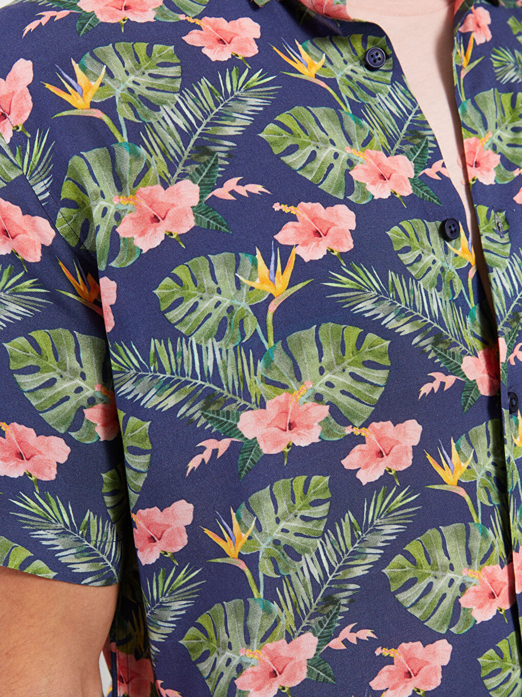 Siyah Regular Fit Kısa Kollu Desenli Viskon Erkek Gömlek-3