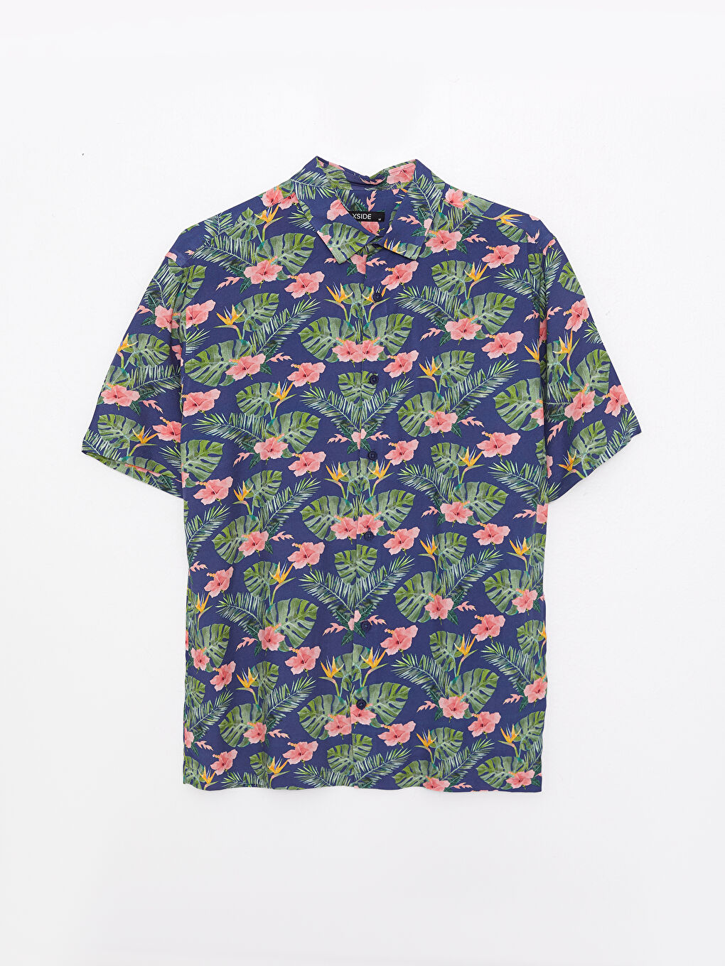 Siyah Regular Fit Kısa Kollu Desenli Viskon Erkek Gömlek-5