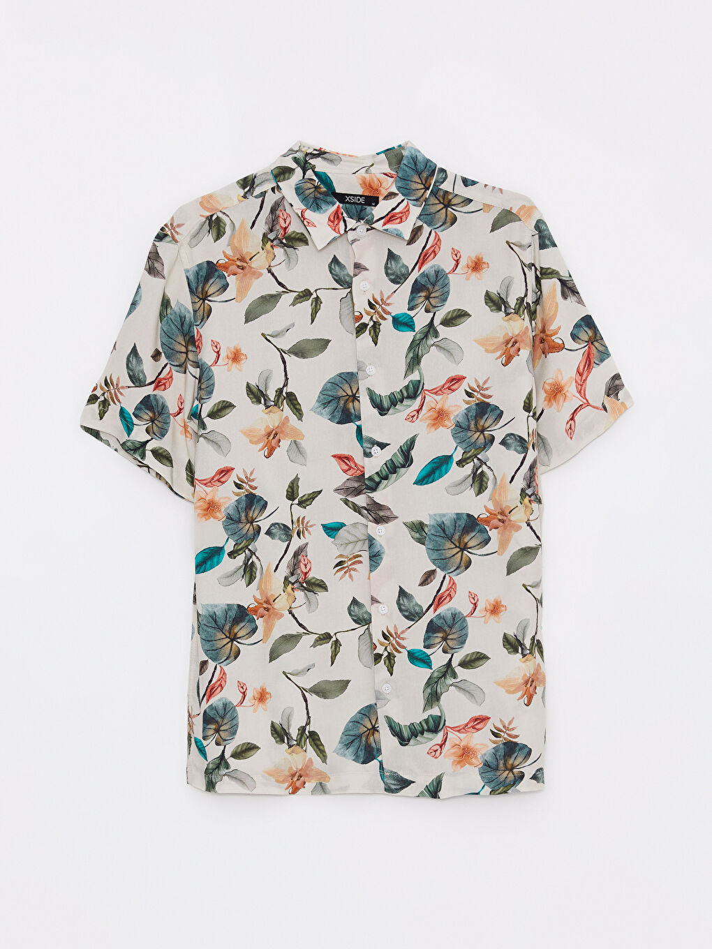 Bej Regular Fit Kısa Kollu Desenli Viskon Erkek Gömlek-5