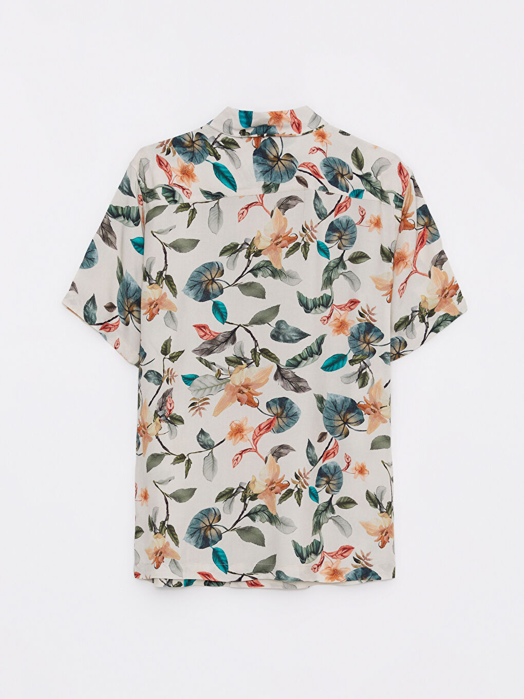 Bej Regular Fit Kısa Kollu Desenli Viskon Erkek Gömlek-6