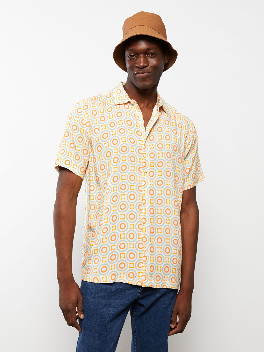 قميص رجالي بأكمام قصيرة وقصة عادية ونقشة-2