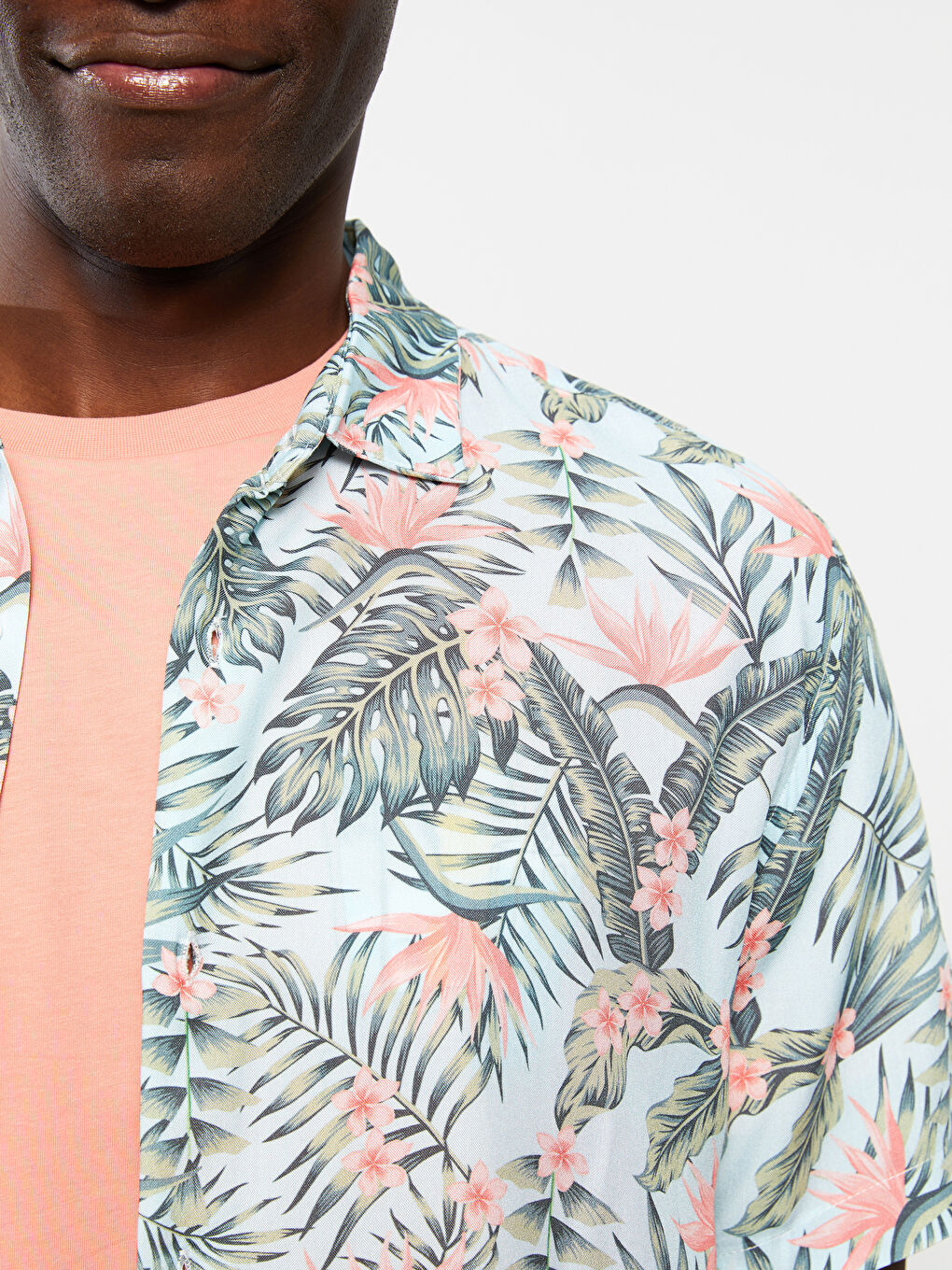 Turkuaz Regular Fit Kısa Kollu Desenli Viskon Erkek Gömlek-7