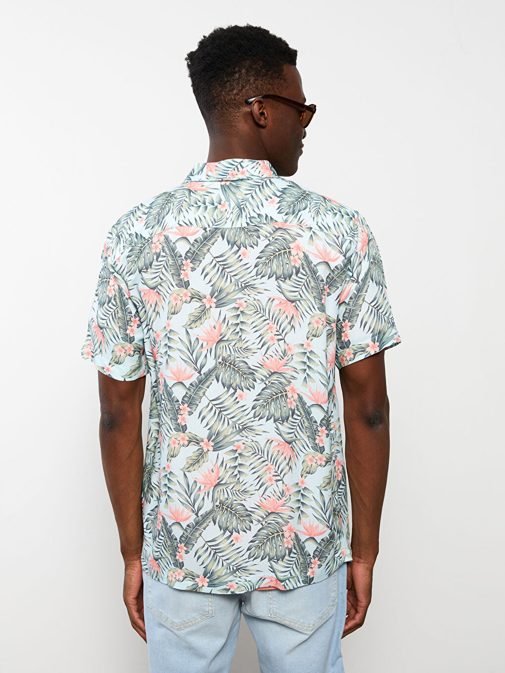 Turkuaz Regular Fit Kısa Kollu Desenli Viskon Erkek Gömlek-9