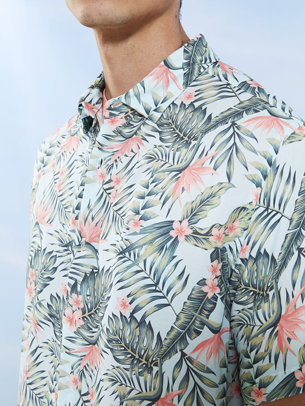 Turkuaz Regular Fit Kısa Kollu Desenli Viskon Erkek Gömlek-6