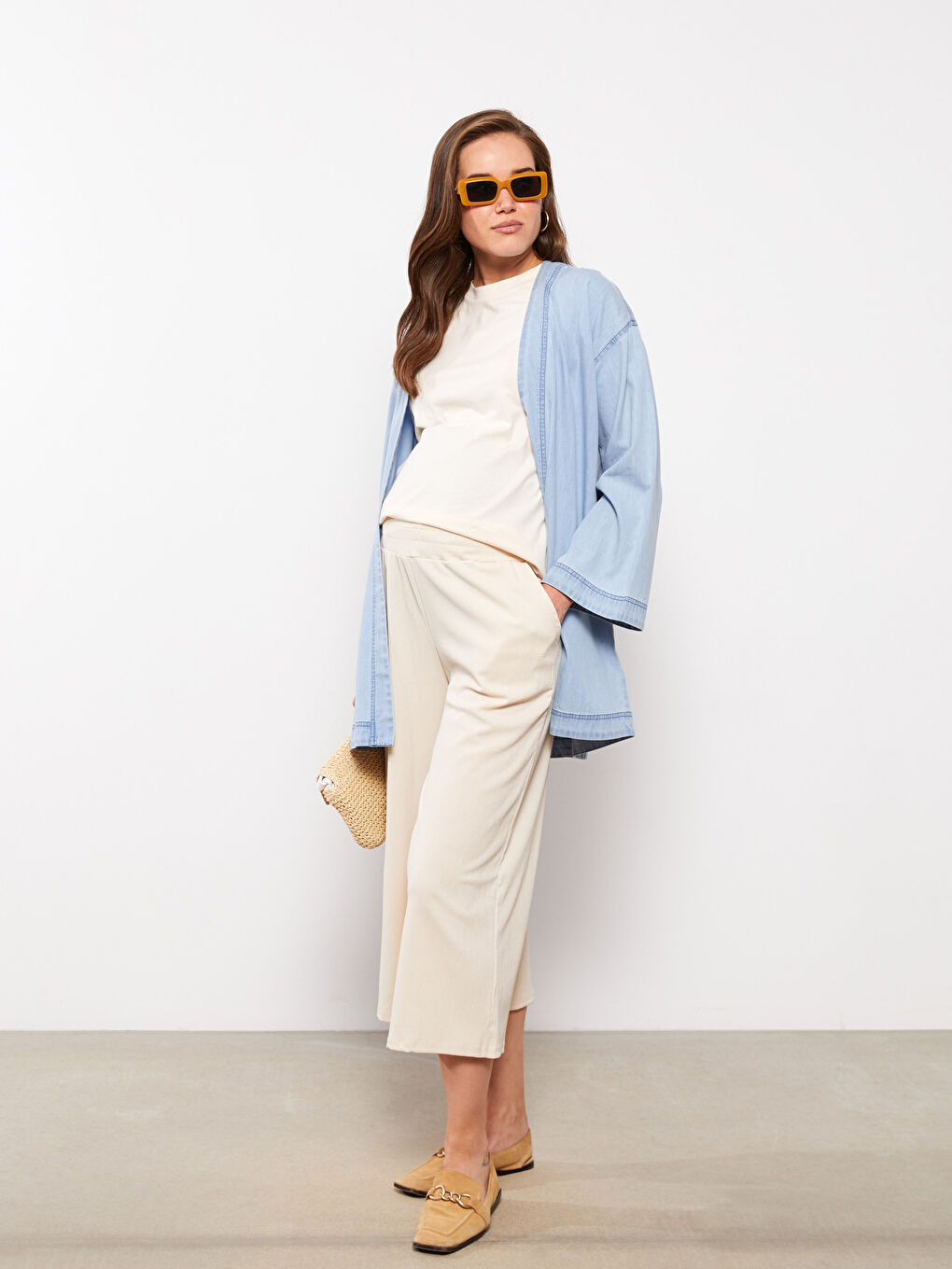 Bej Beli Lastikli Düz Hamile Eşofman Altı