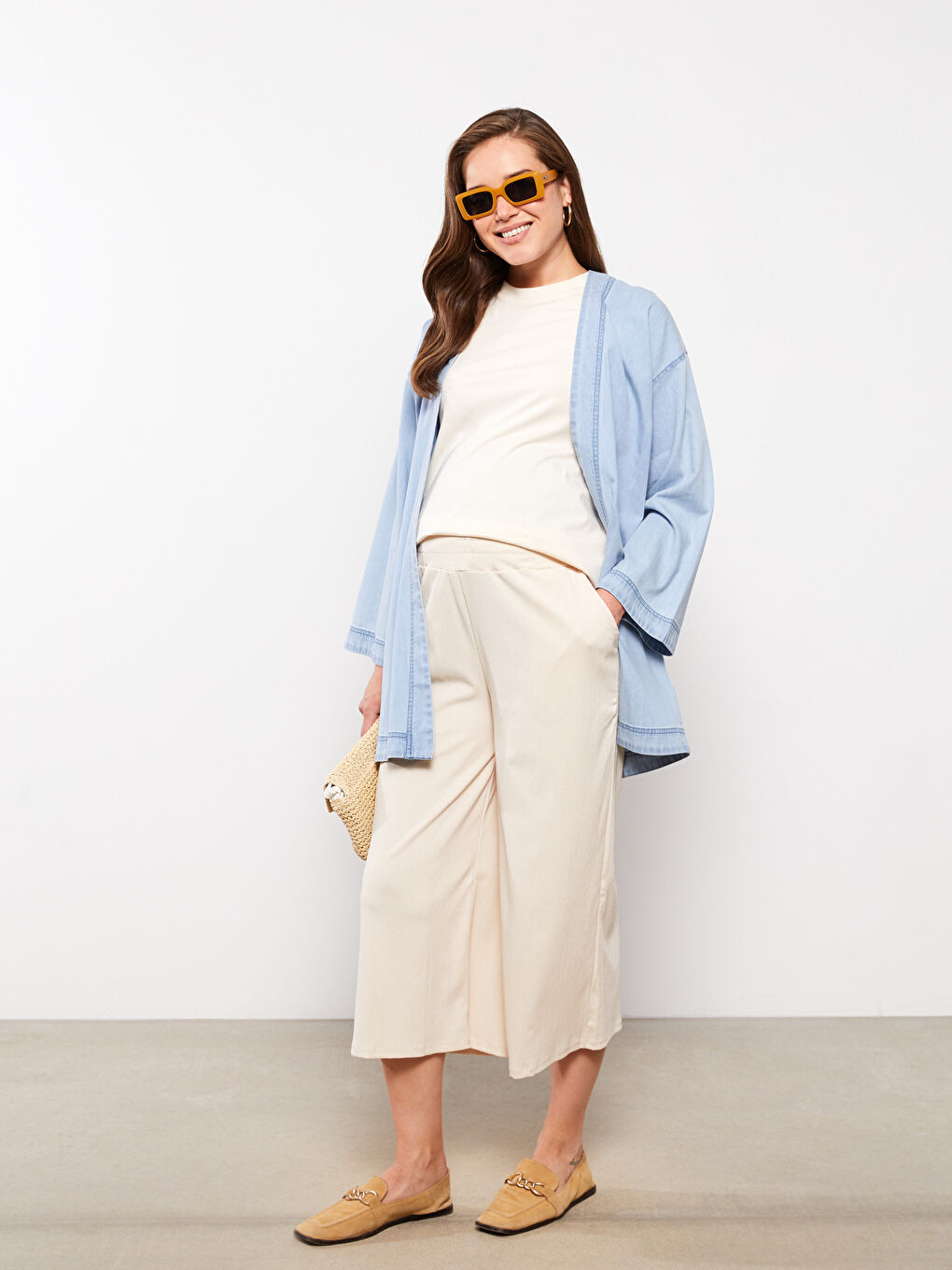 Bej Beli Lastikli Düz Hamile Eşofman Altı-1