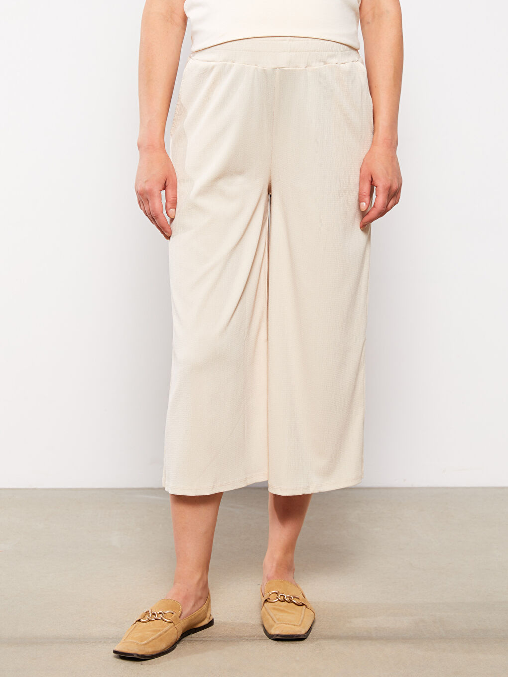 Bej Beli Lastikli Düz Hamile Eşofman Altı-2