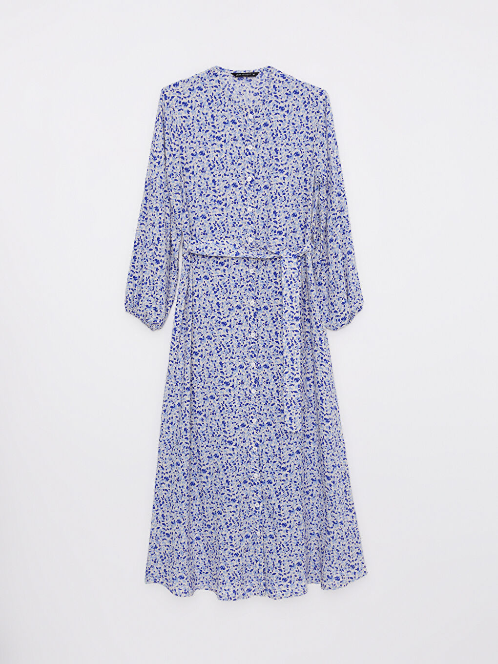 Mavi Bisiklet Yaka Desenli Uzun Kollu Viskon Kadın Elbise-5