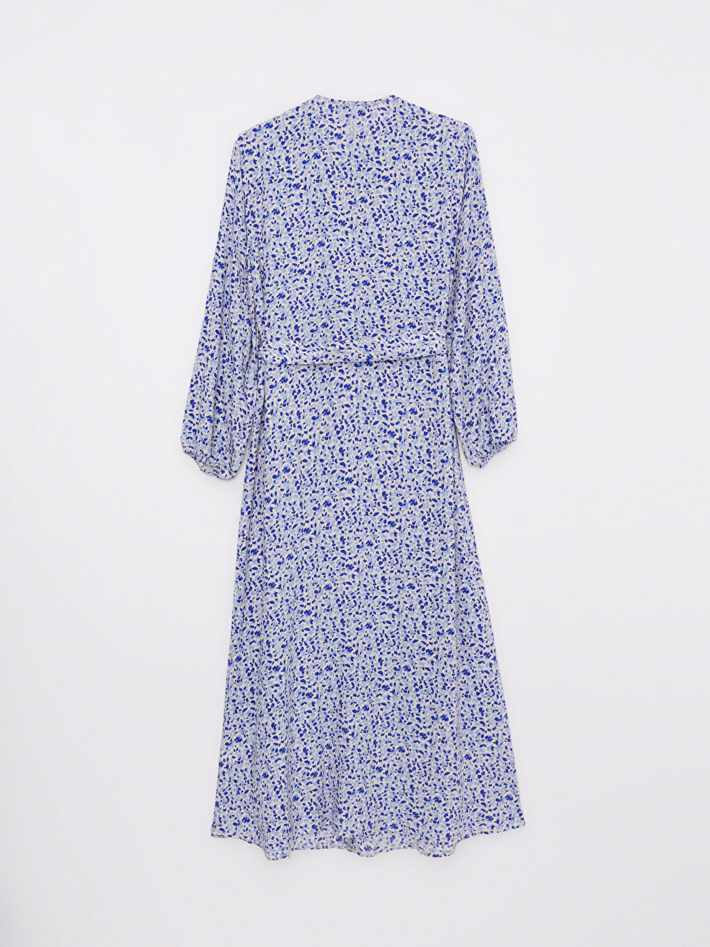 Mavi Bisiklet Yaka Desenli Uzun Kollu Viskon Kadın Elbise-6