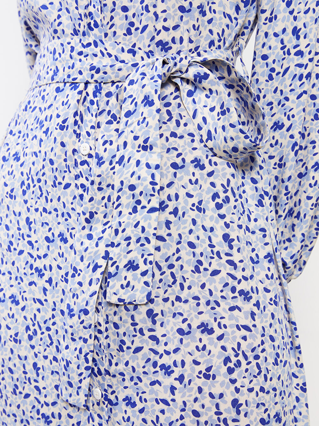 Mavi Bisiklet Yaka Desenli Uzun Kollu Viskon Kadın Elbise-3