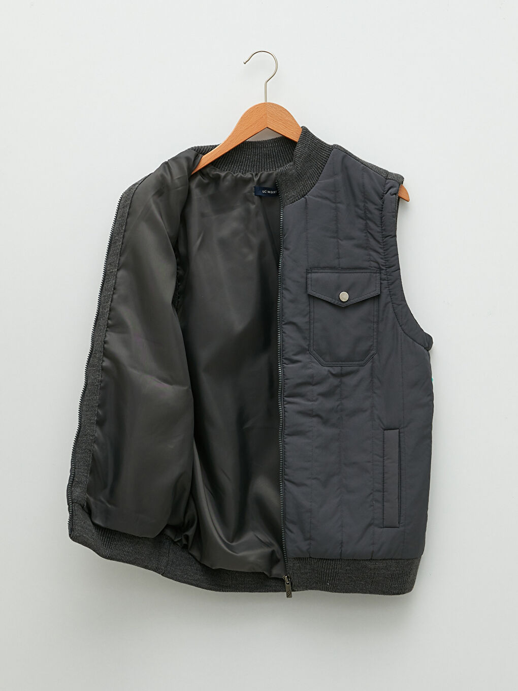 Gri Standart Kalıp Dik Yaka Erkek Triko Yelek-6