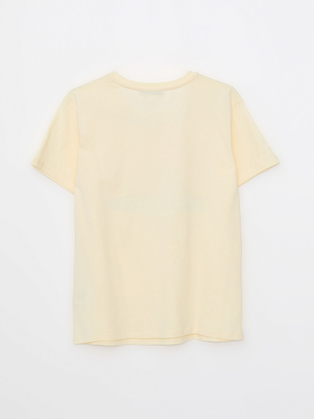 Bej Bisiklet Yaka Baskılı Kısa Kollu Pamuklu Kadın Tişört-7