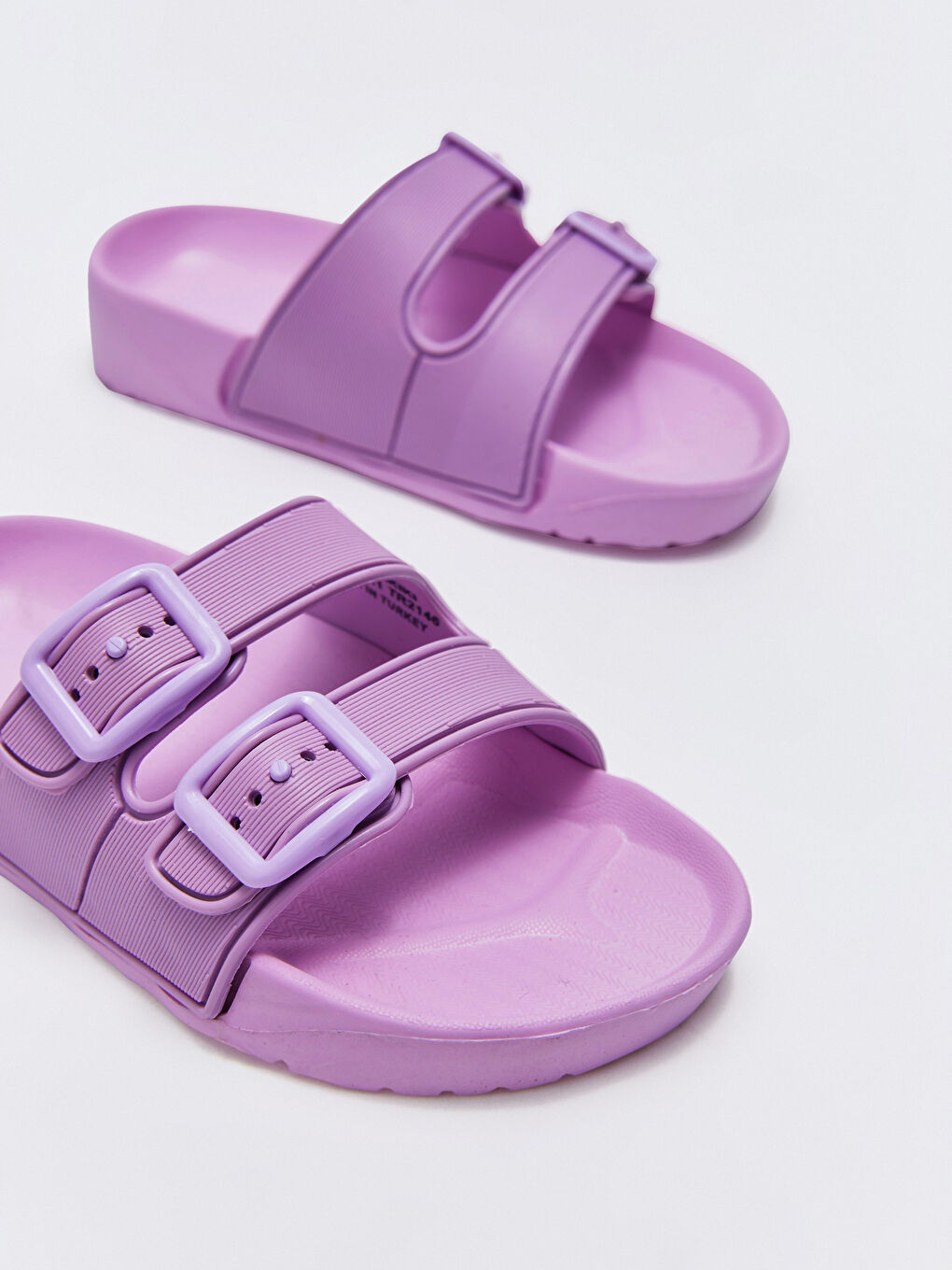 Lila Çift Bantlı Toka Detaylı Kız Bebek Plaj Terliği-4