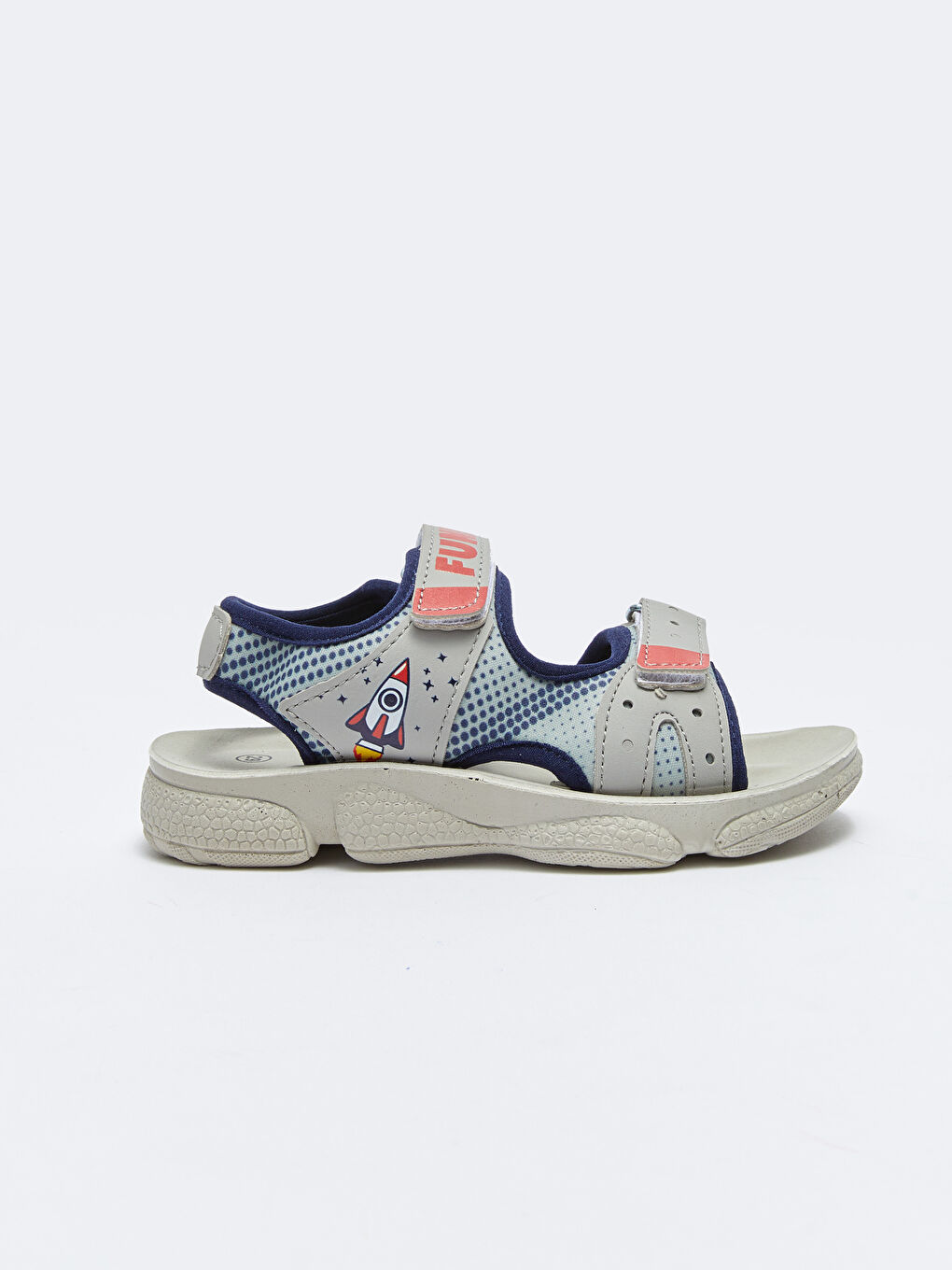 Beyaz Çift Bantlı Baskılı Erkek Çocuk Sandalet-1