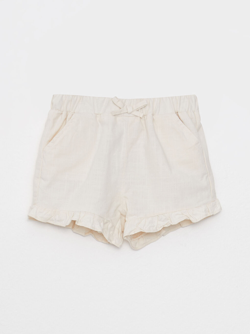 Bej Beli Lastikli Pamuklu Kız Bebek Şort